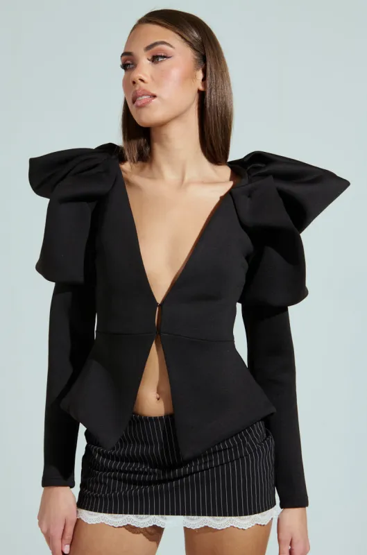 MILA FITTED BLOUSE IN BLACK sold by AKIRA
