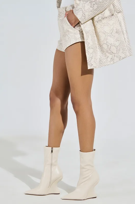 AZALEA WANG ARKETTA BEIGE ABSTRACT WEDGE HEEL BOOTIE sold by AKIRA