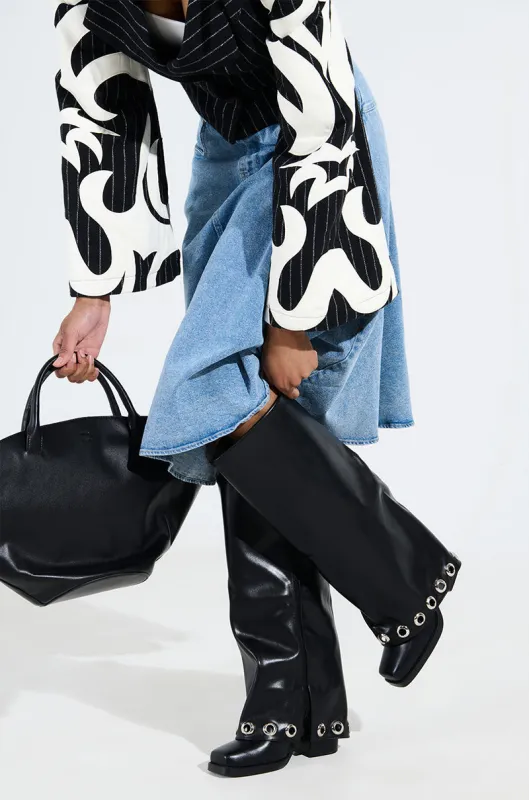 AZALEA WANG BLACK FOLD OVER CHUNKY BOOT sold by AKIRA