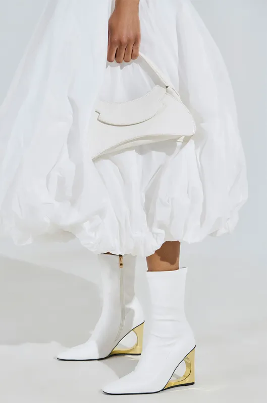 AZALEA WANG BRIXHAM WHITE BOOTIE WITH NOVELTY HEEL sold by AKIRA