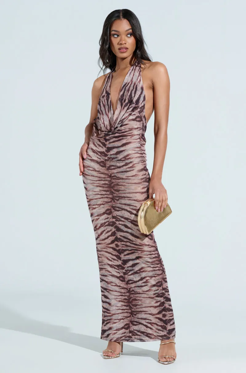 FIERCE ZEBRA MAXI DRESS sold by AKIRA