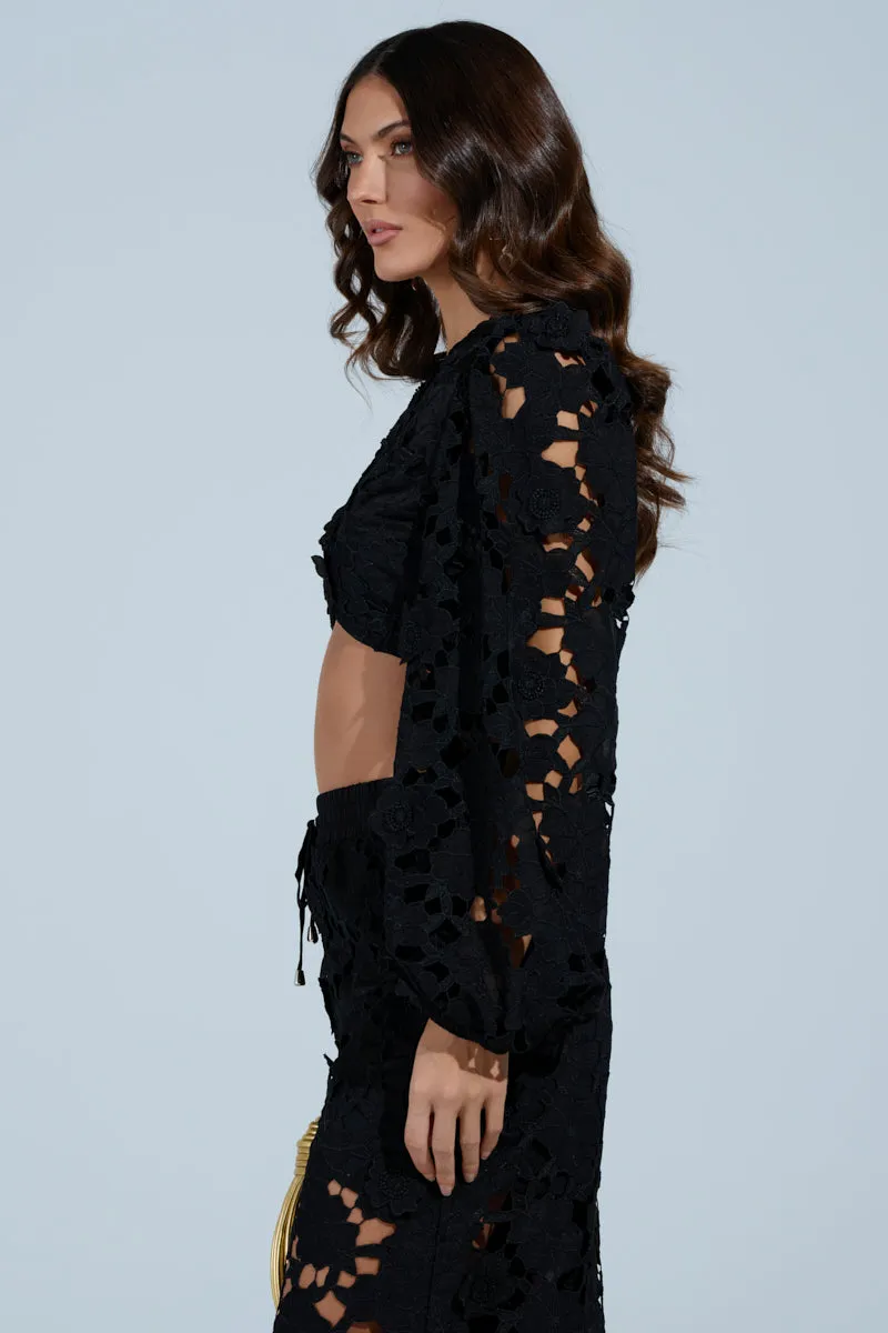 LATE NIGHT DREAMS FLORAL CUTOUT CROPPED BLOUSE sold by AKIRA product image thumbnail 3