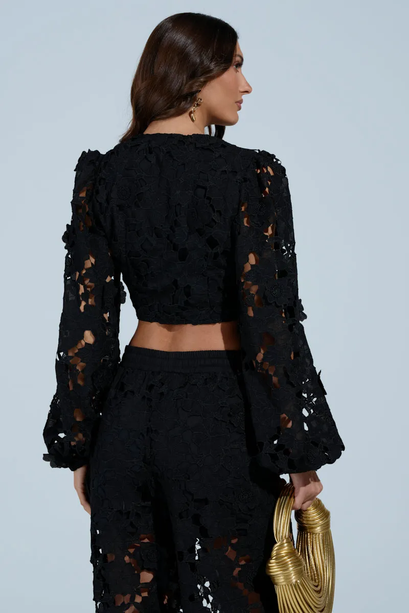 LATE NIGHT DREAMS FLORAL CUTOUT CROPPED BLOUSE sold by AKIRA product image thumbnail 4