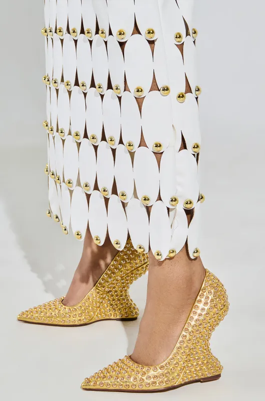 AZALEA WANG TERYN GOLD WEDGE PUMP sold by AKIRA