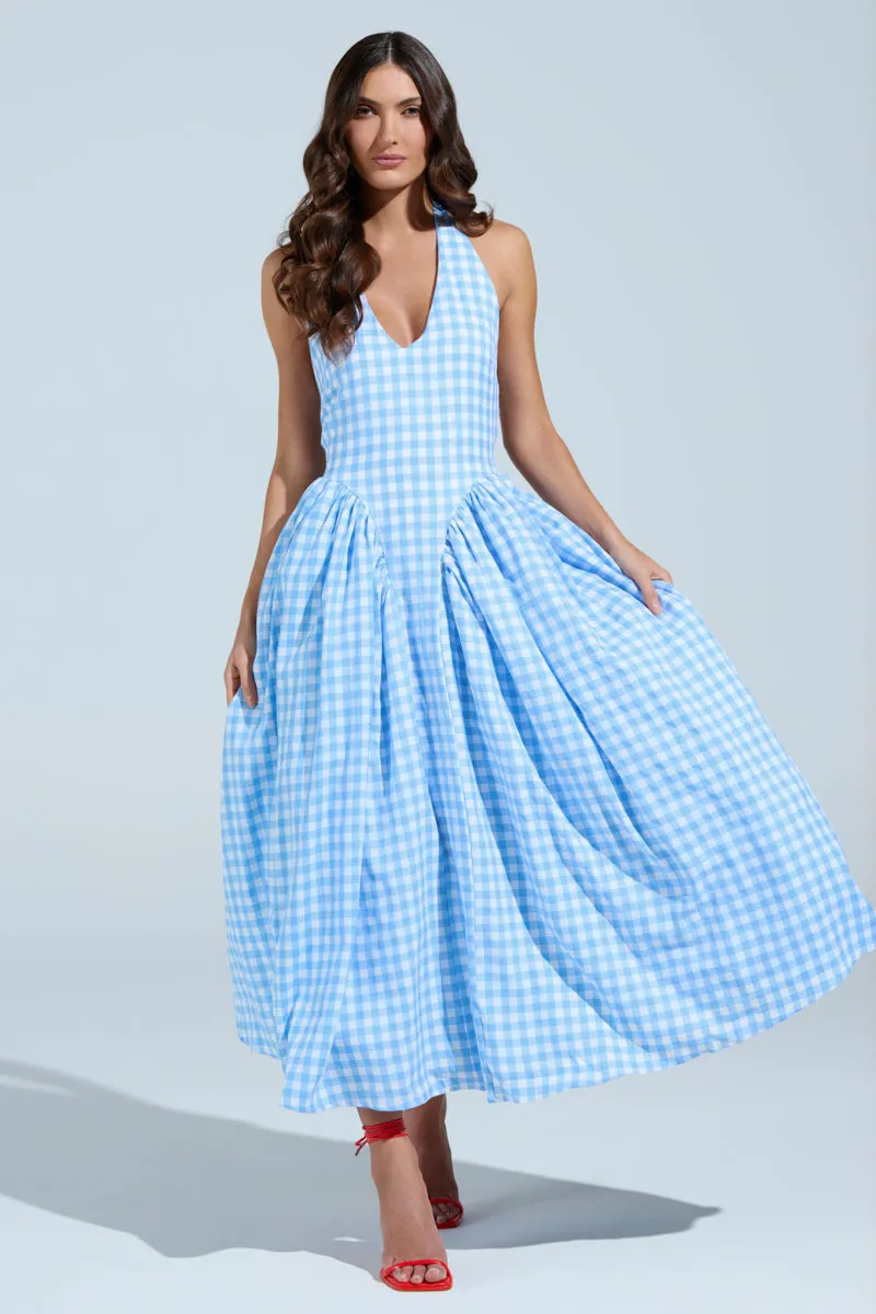 NEVER GONNA STOP PLAID MAXI DRESS sold by AKIRA