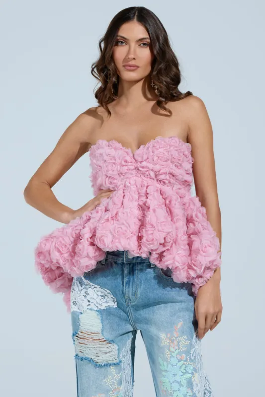 I CAN GET MY OWN FLOWERS STRAPLESS TOP sold by AKIRA
