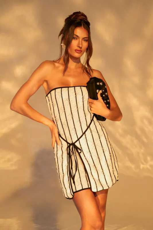ALIX STRIPED MINI DRESS WITH TIE FRONT sold by AKIRA