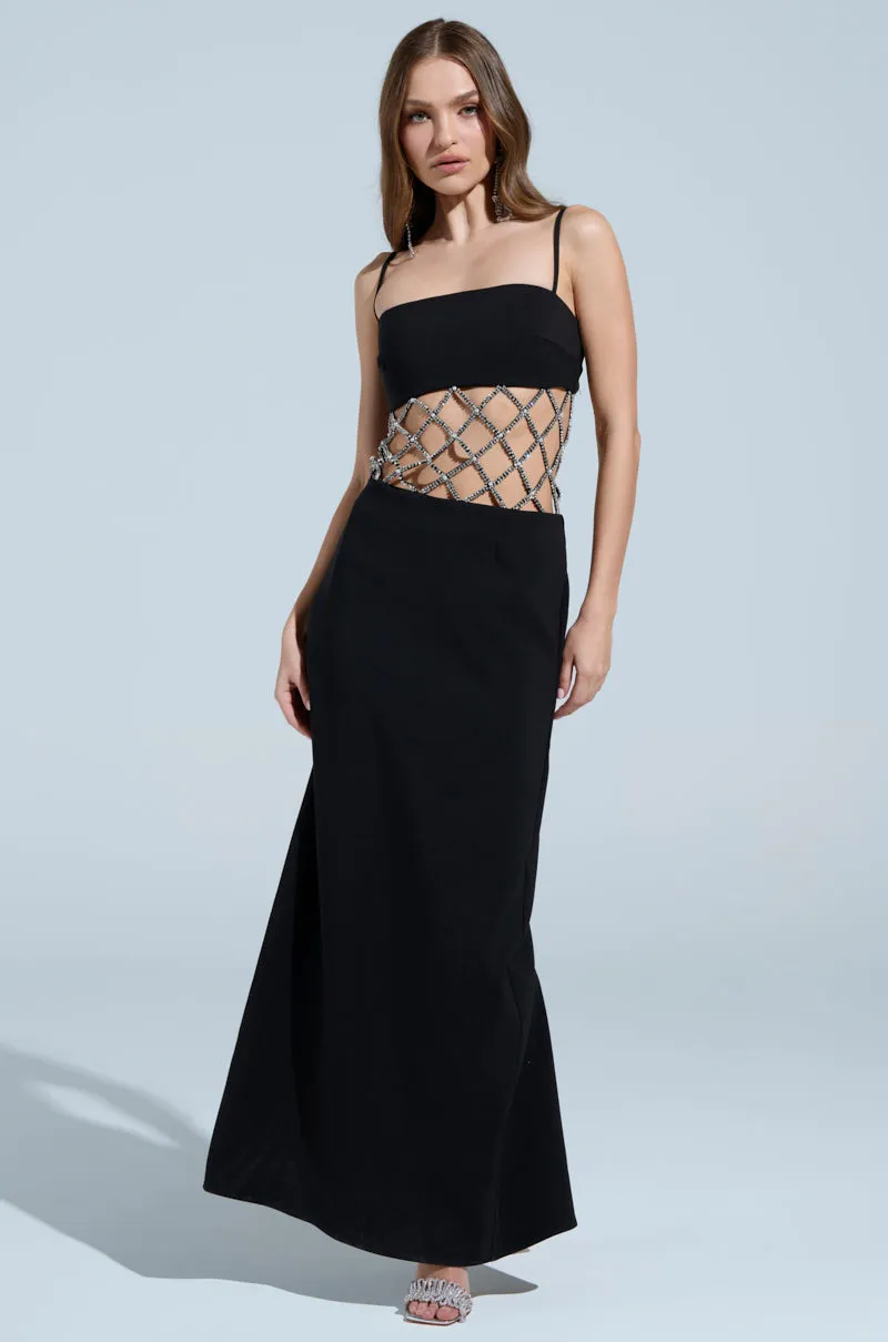 TAKE IT BLACK MIDI DRESS WITH RHINESTONE CUTOUT sold by AKIRA product image thumbnail 2