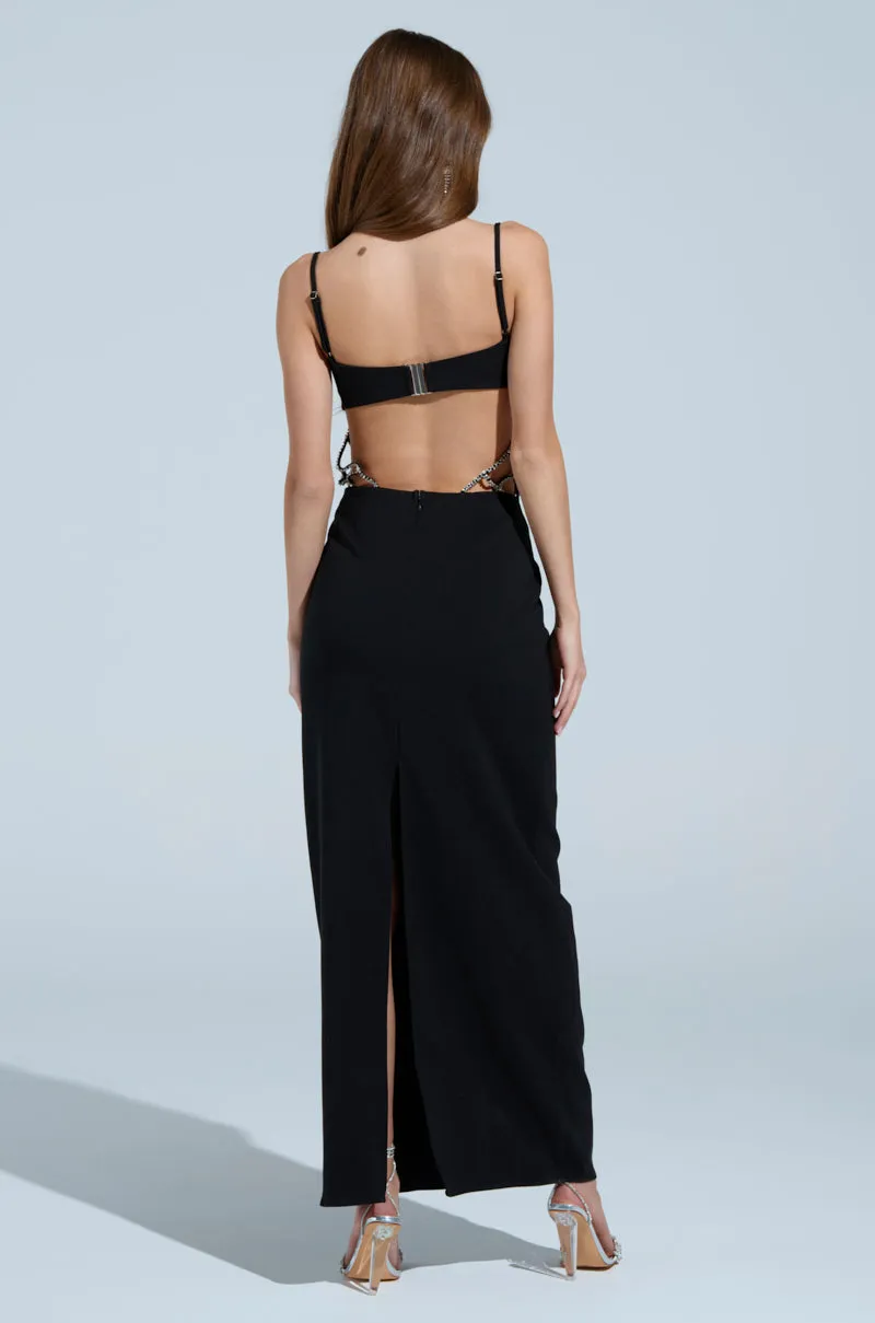 TAKE IT BLACK MIDI DRESS WITH RHINESTONE CUTOUT sold by AKIRA product image thumbnail 4