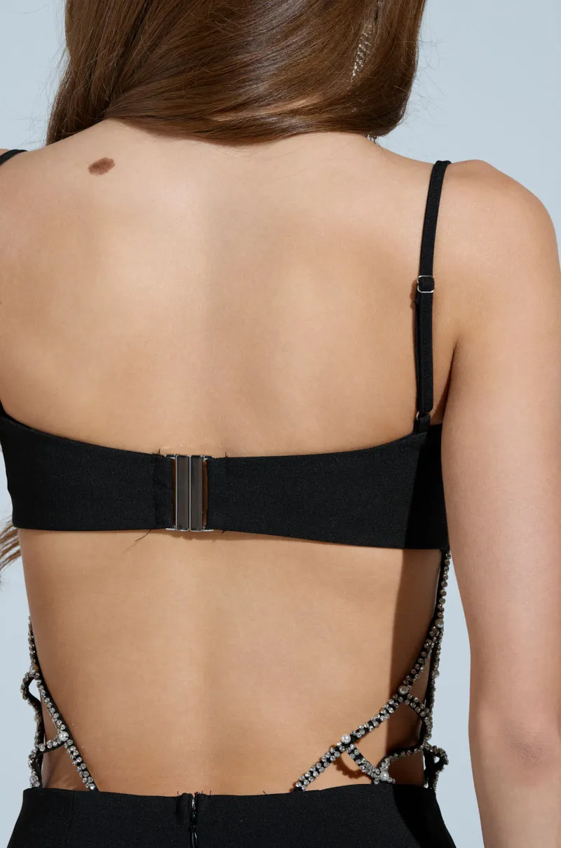 TAKE IT BLACK MIDI DRESS WITH RHINESTONE CUTOUT sold by AKIRA product image thumbnail 5