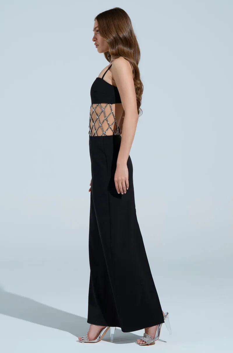 TAKE IT BLACK MIDI DRESS WITH RHINESTONE CUTOUT sold by AKIRA product image thumbnail 3