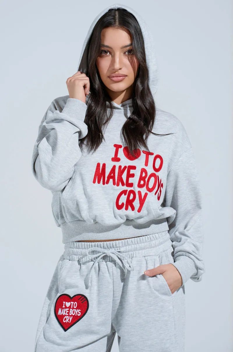 I LOVE TO MAKE BOYS CRY HOODED SWEATSHIRT sold by AKIRA