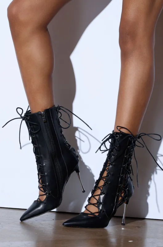 AZALEA WANG PONCIA BLACK LACE UP BLACK BOOTIE sold by AKIRA