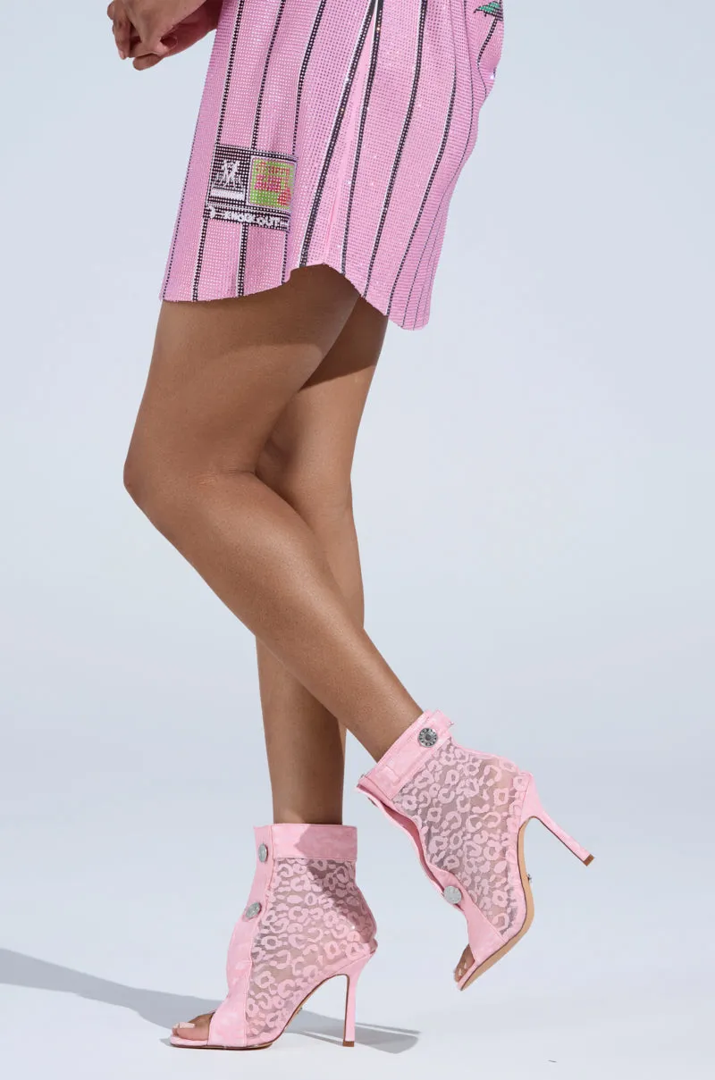 AZALEA WANG DOROTHY PINK LEOPARD LACE OPEN TOE BOOTIE sold by AKIRA product image thumbnail 2