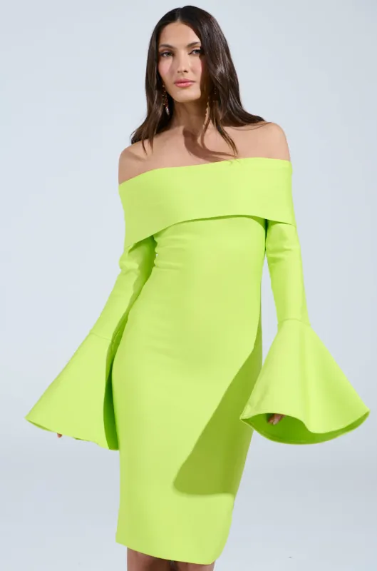 WORK OF ART BANDAGE MIDI DRESS IN LIME sold by AKIRA