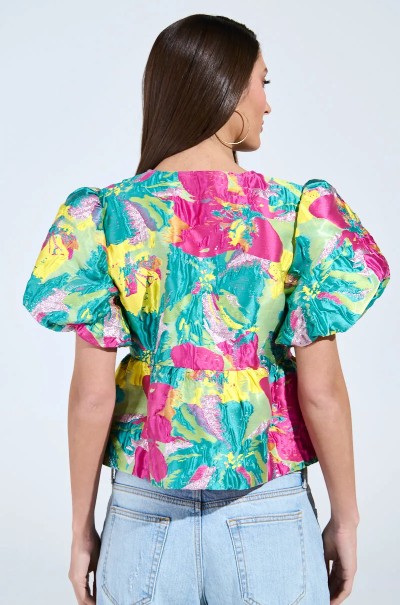 CARIBBEAN VIBES BROCADE TIE FRONT BLOUSE sold by AKIRA product image thumbnail 4