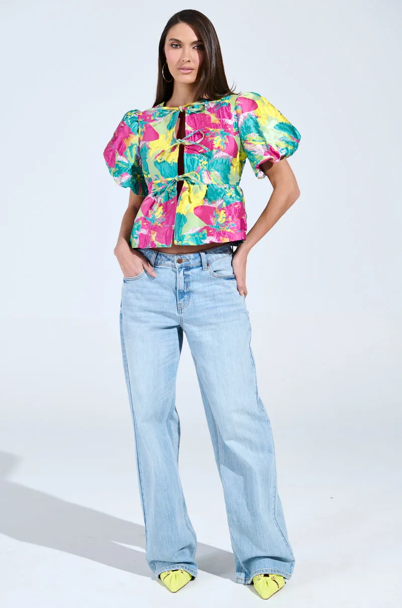 CARIBBEAN VIBES BROCADE TIE FRONT BLOUSE sold by AKIRA product image thumbnail 5