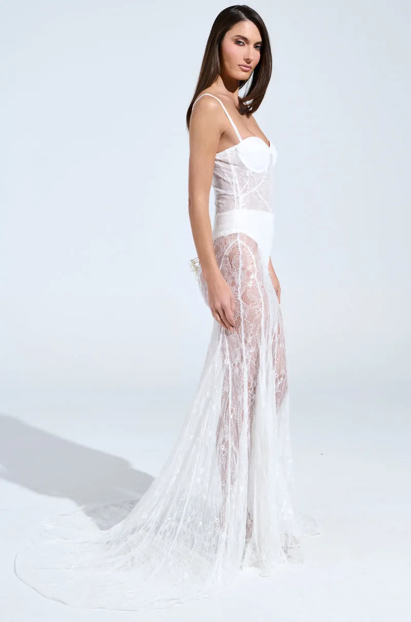 TROUBLES HERE LACE MAXI DRESS IN WHITE sold by AKIRA product image thumbnail 5