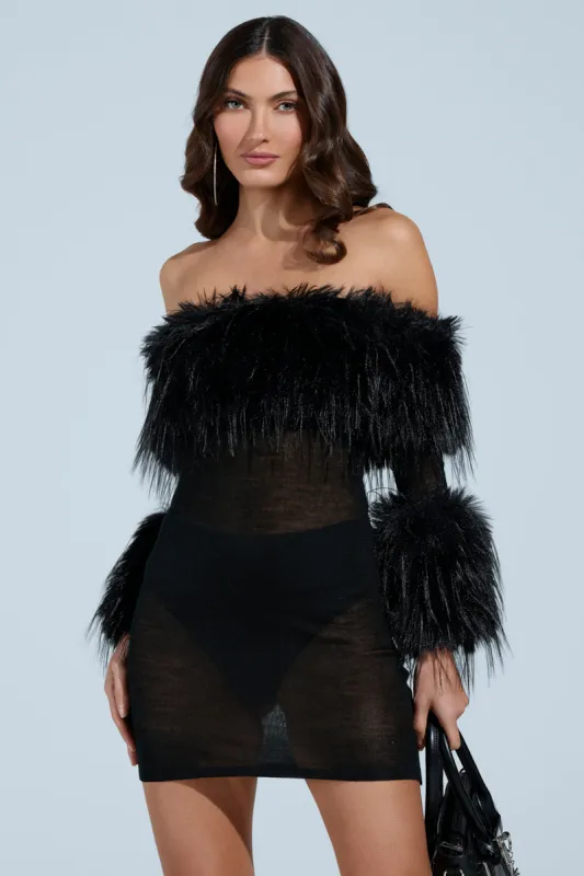 STAR OF THE SHOW FUR MINI DRESS sold by AKIRA