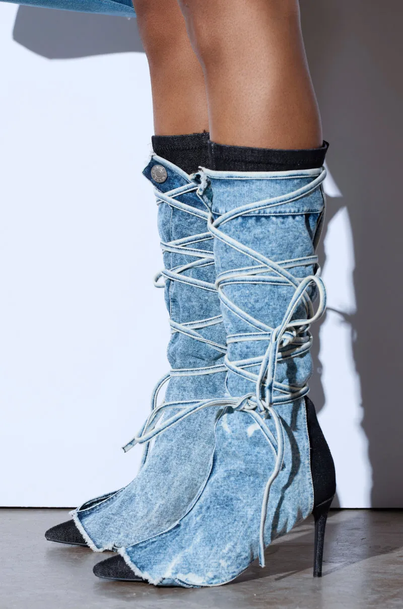 AZALEA WANG VILLAREAL DENIM BOOT WITH TIES sold by AKIRA product image thumbnail 4