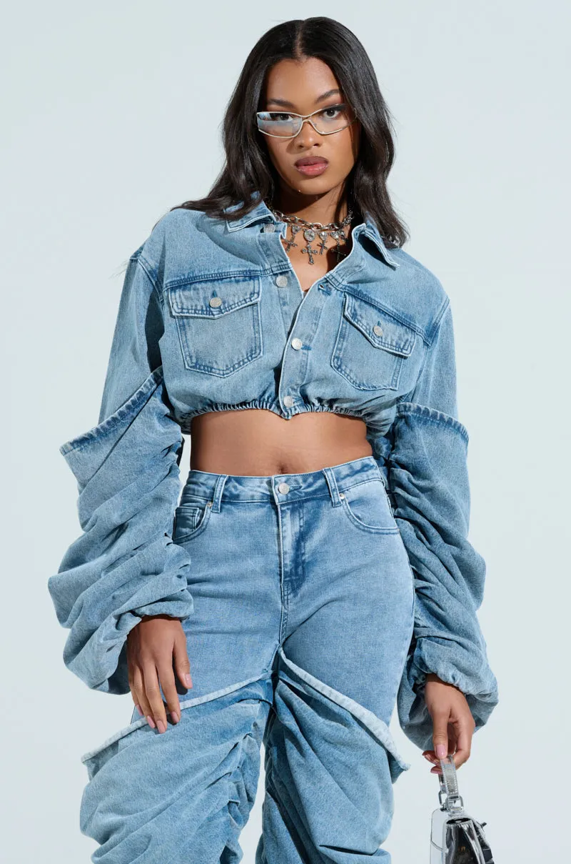 STACKED SLEEVE DENIM JACKET sold by AKIRA product image thumbnail 4