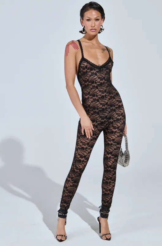 QUEEN VIBES LACE JUMPSUIT sold by AKIRA