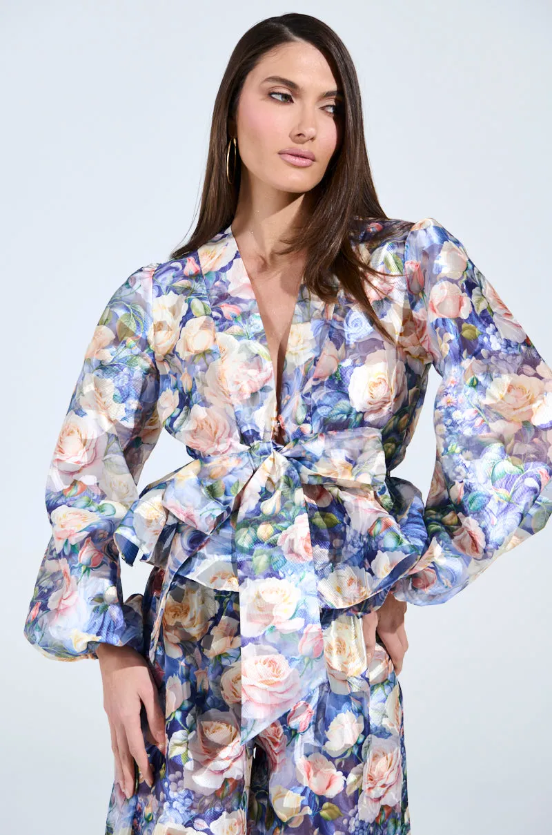 EXALTED FLORAL TIE FRONT BLOUSE sold by AKIRA