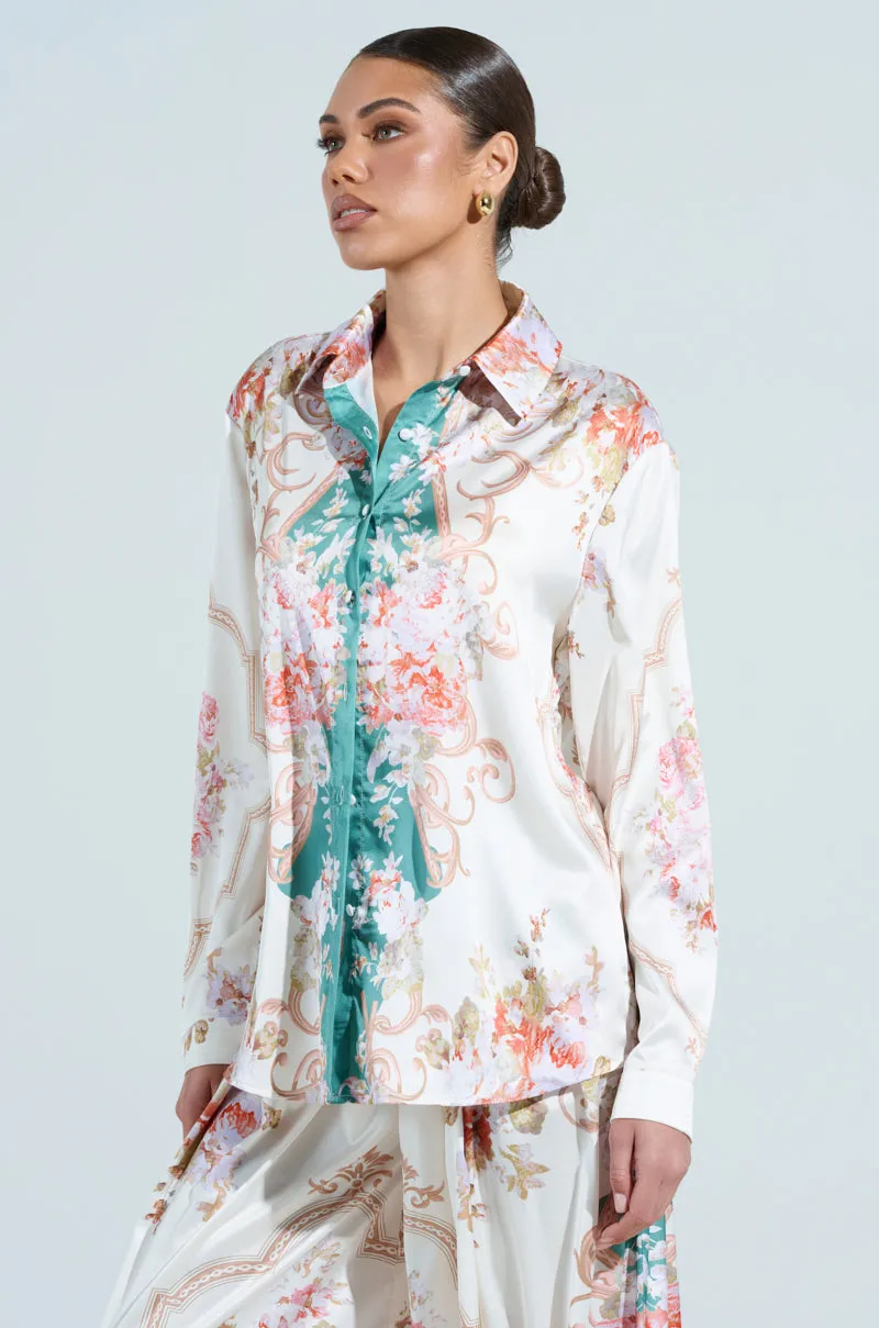 FLORAL GARDEN OVERSIZED SATIN BLOUSE sold by AKIRA product image thumbnail 3