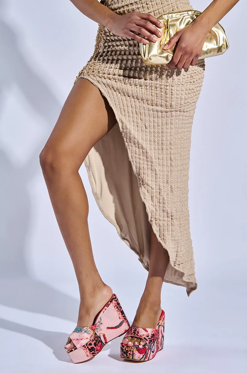 AZALEA WANG KEYARA PINK EMBELLISHED WEDGE SANDAL sold by AKIRA