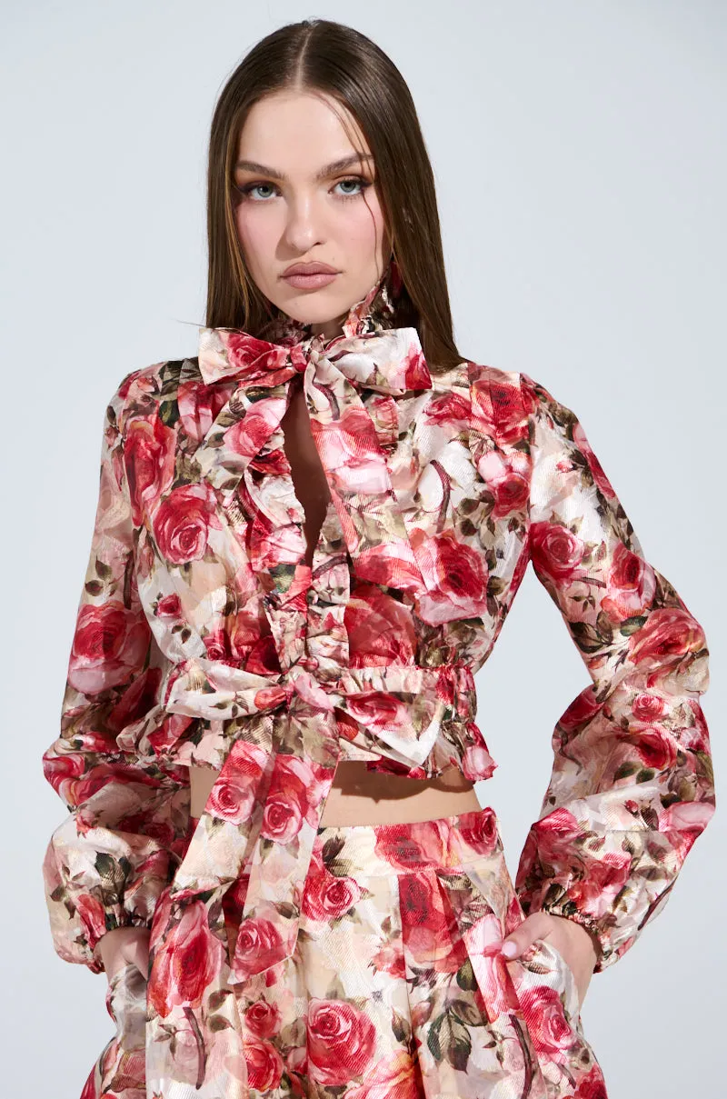 DANCE WITH ME FLORAL TIE FRONT BLOUSE sold by AKIRA product image thumbnail 2