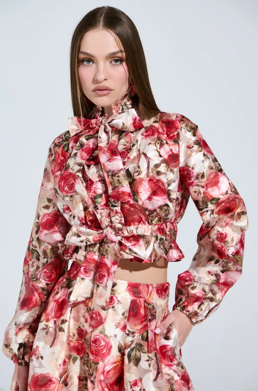 DANCE WITH ME FLORAL TIE FRONT BLOUSE sold by AKIRA