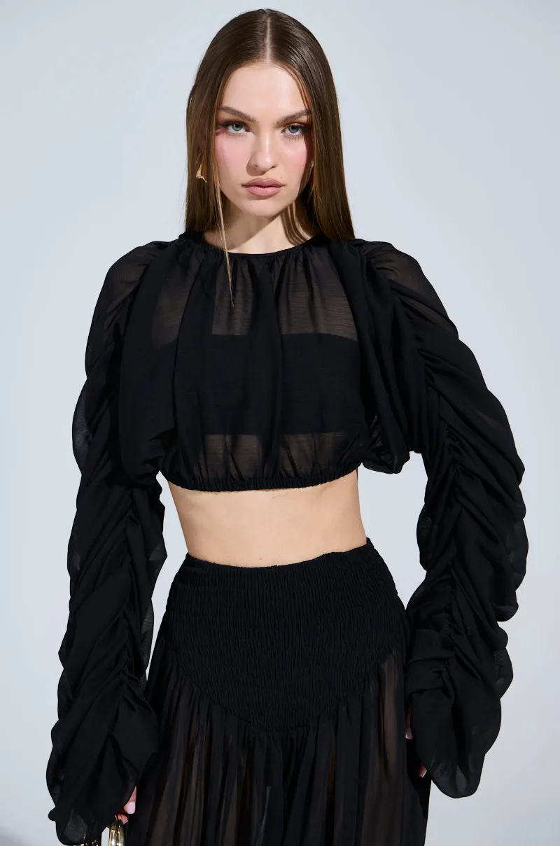 LAURA RUCHED CROPPED BLOUSE sold by AKIRA