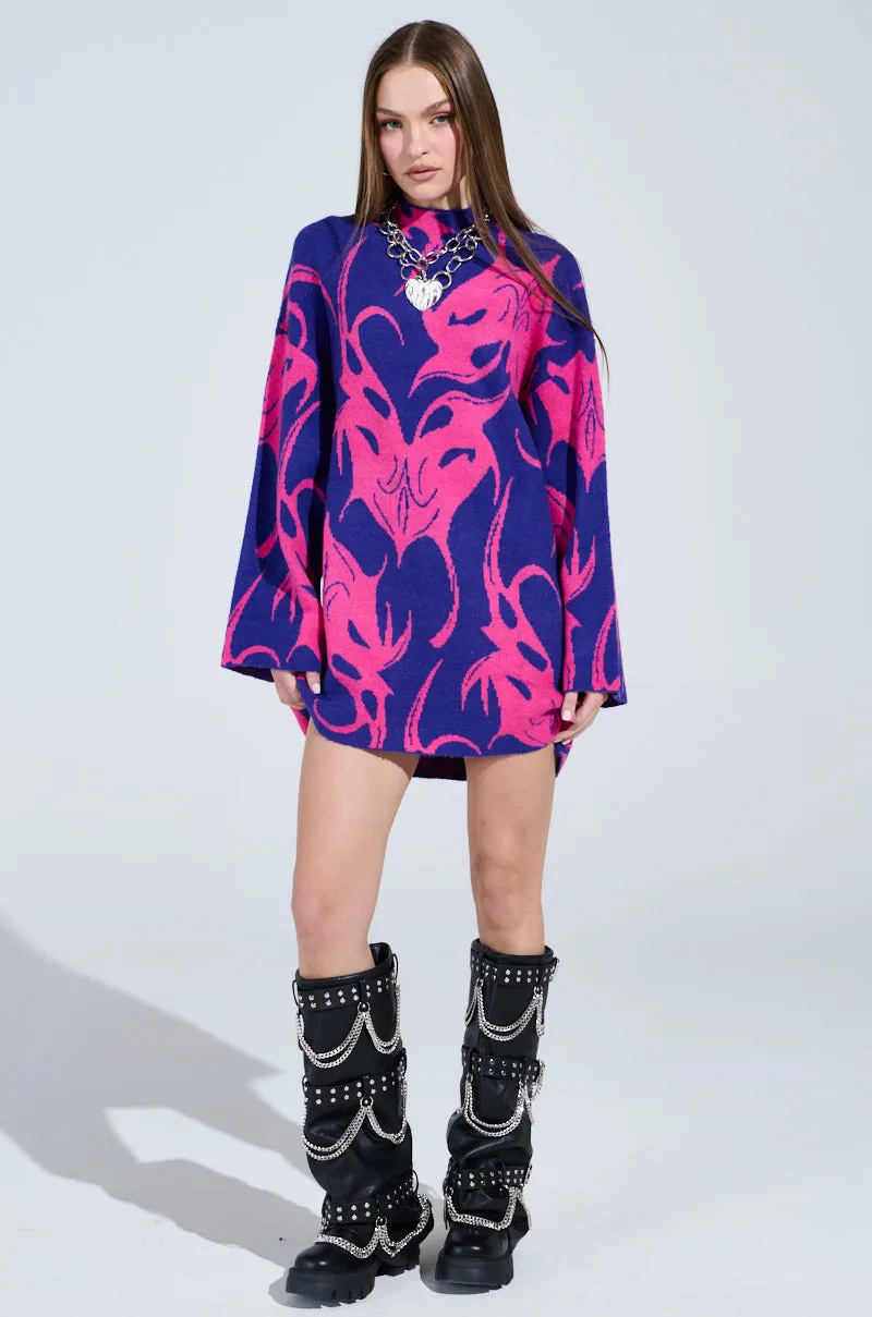 MUSHU GRAPHIC SWEATER DRESS IN BLUE AND PINK sold by AKIRA product image thumbnail 5