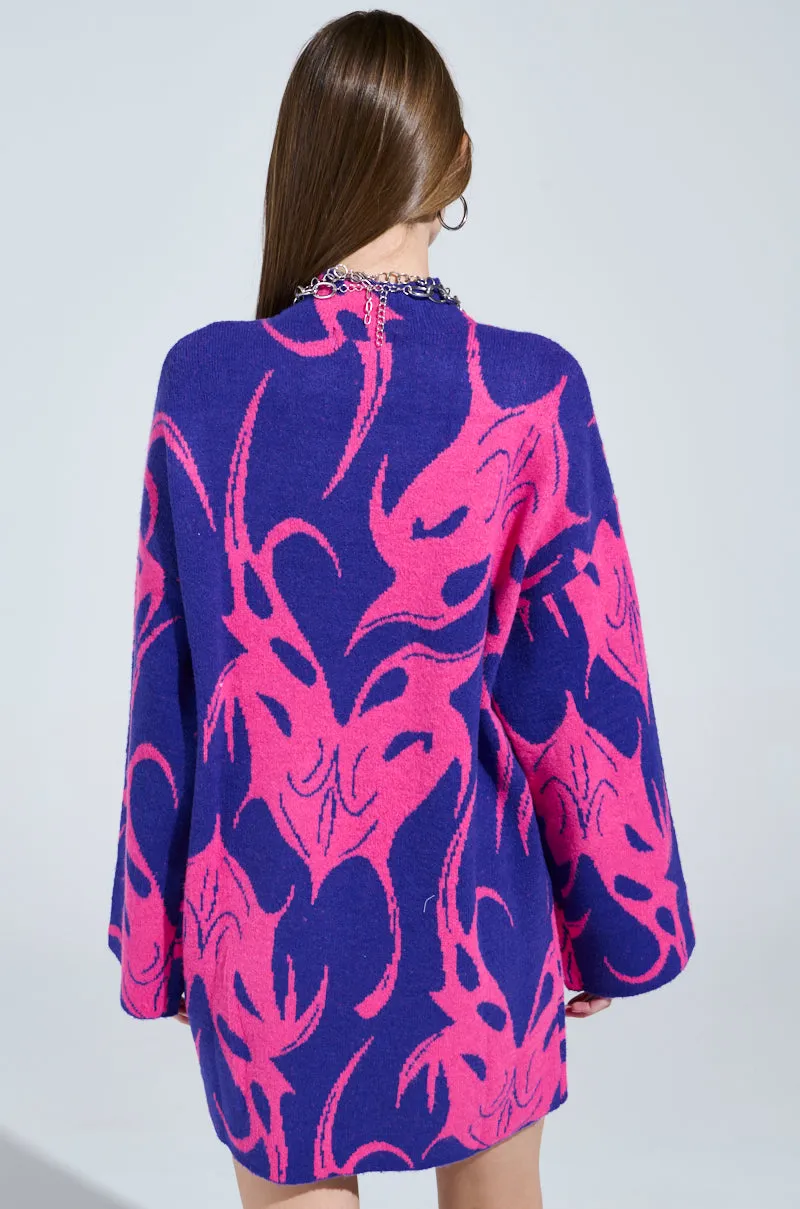 MUSHU GRAPHIC SWEATER DRESS IN BLUE AND PINK sold by AKIRA product image thumbnail 4