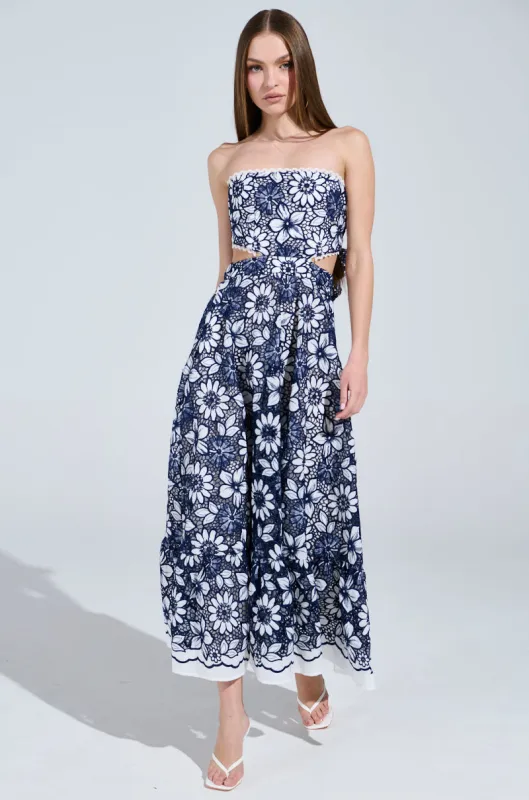 HERE TO CELEBRATE FLORAL MIDI DRESS sold by AKIRA