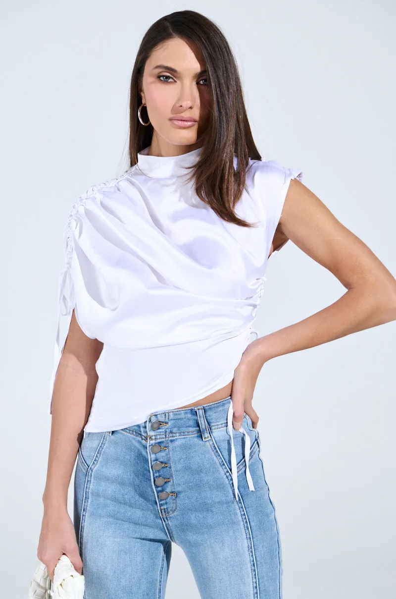 EXQUISITE ASYMMETRICAL SATIN BLOUSE TOP sold by AKIRA product image thumbnail 3