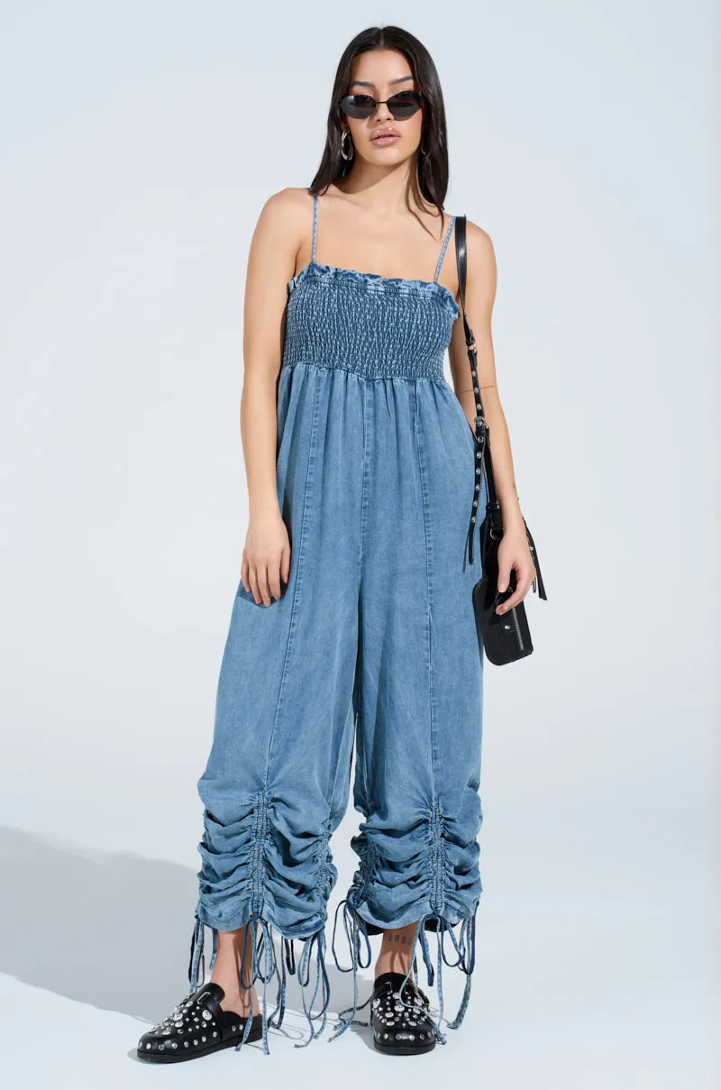 JUMPIN AROUND DENIM JUMPSUIT sold by AKIRA product image thumbnail 2