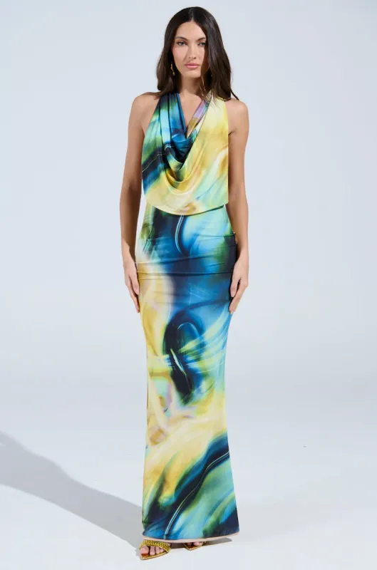 NOT IN THE MOOD PRINTED MAXI DRESS sold by AKIRA