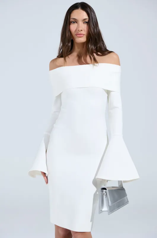 WORK OF ART BANDAGE MIDI DRES IN WHITE sold by AKIRA