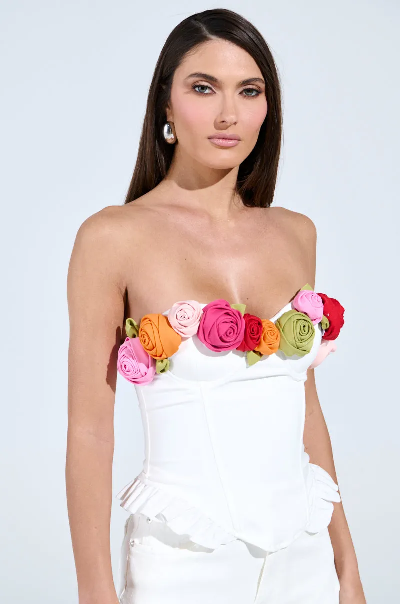 UNLEASH YOUR INNER DIVA FLOWER TRIM CORSET TOP sold by AKIRA product image thumbnail 2