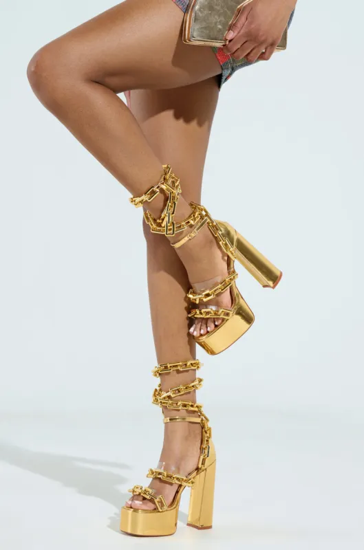 AZALEA WANG YEIRHIGHER GOLD PLATFORM SANDAL sold by AKIRA