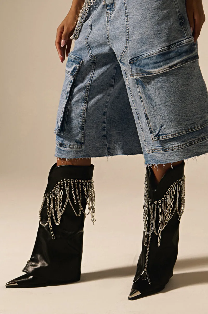 AZALEA WANG SINISTER BLACK WESTERN CHUNKY BOOT sold by AKIRA