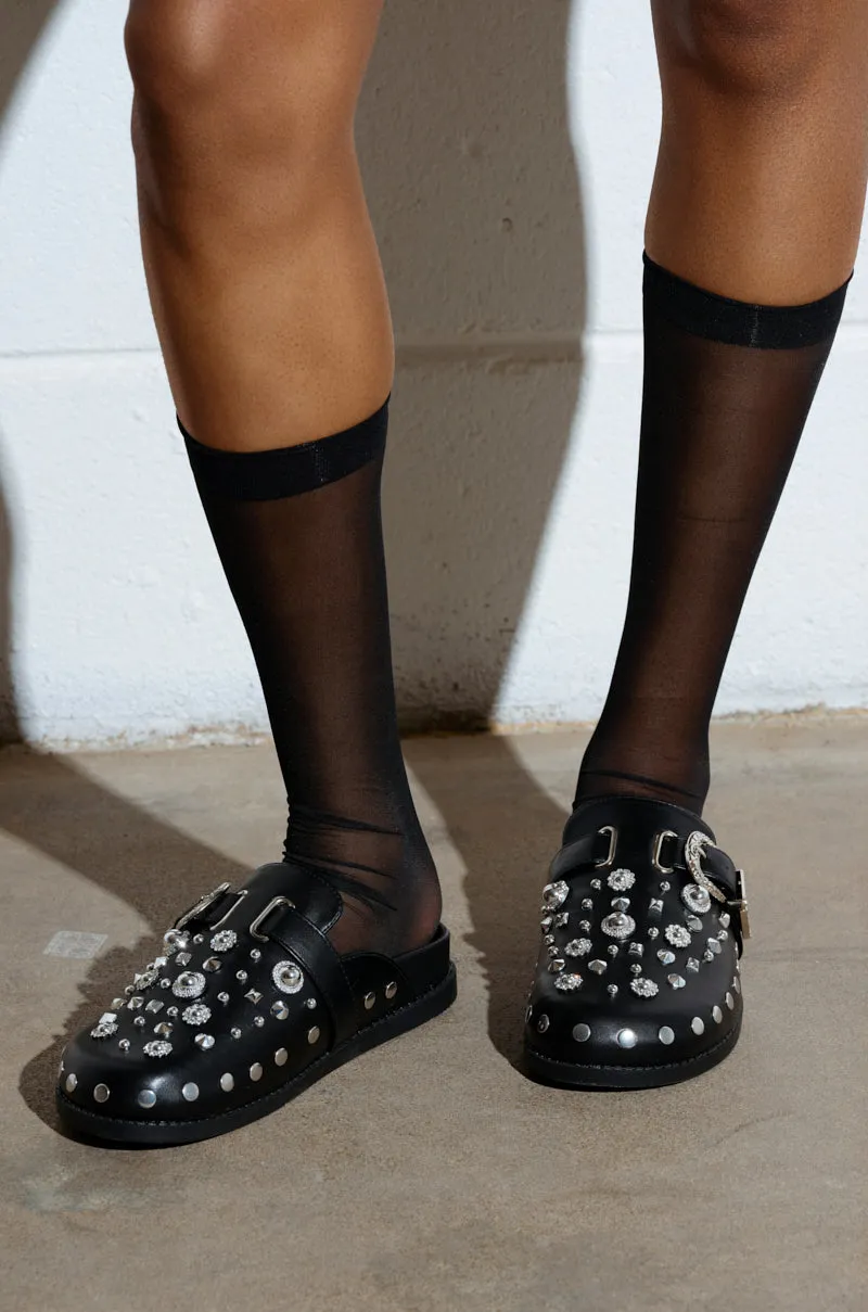 AZALEA WANG MAULDIN HARDWARE EMBELLISHED CLOG IN BLACK sold by AKIRA