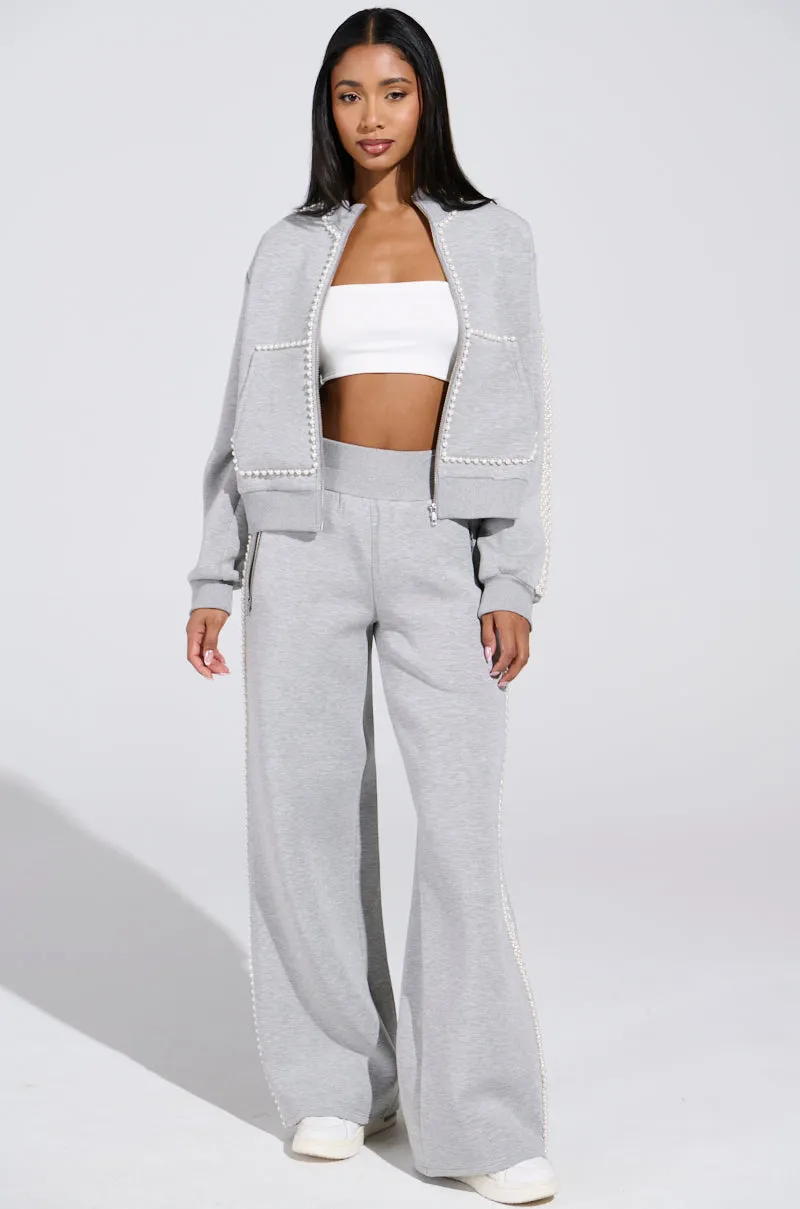 PEARL GIRL WIDE LEG JOGGER IN GREY sold by AKIRA