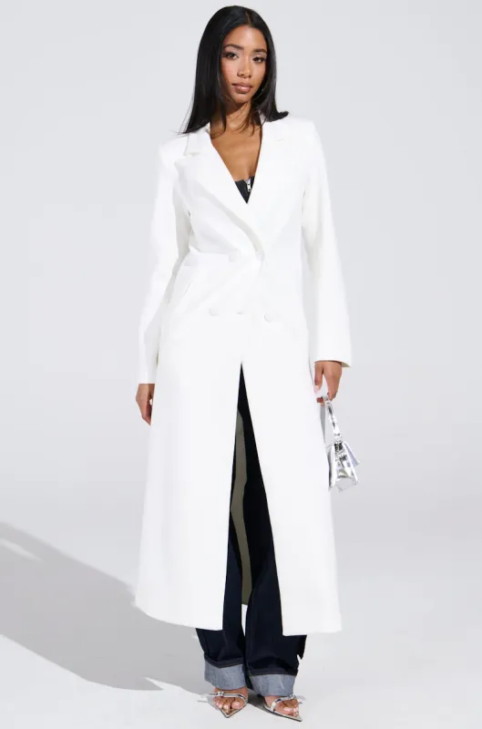 COCOA BUTTER TRENCH IN WHITE sold by AKIRA