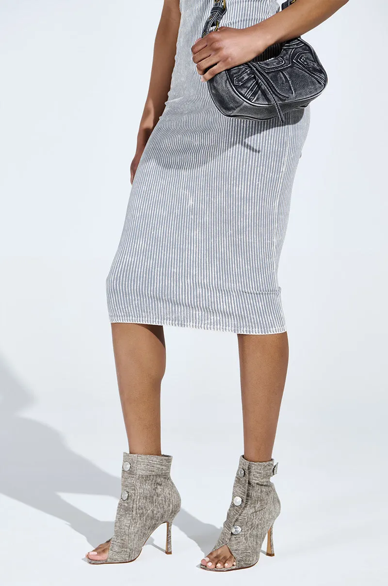 AZALEA WANG TANDY GREY DENIM OPEN TOE BOOTIE sold by AKIRA