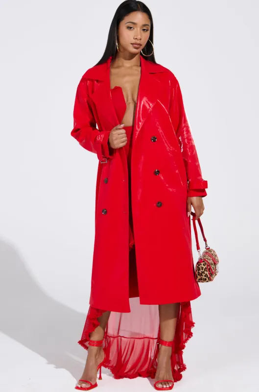 SPICY SWEET LIQUID VELVET TRENCH sold by AKIRA