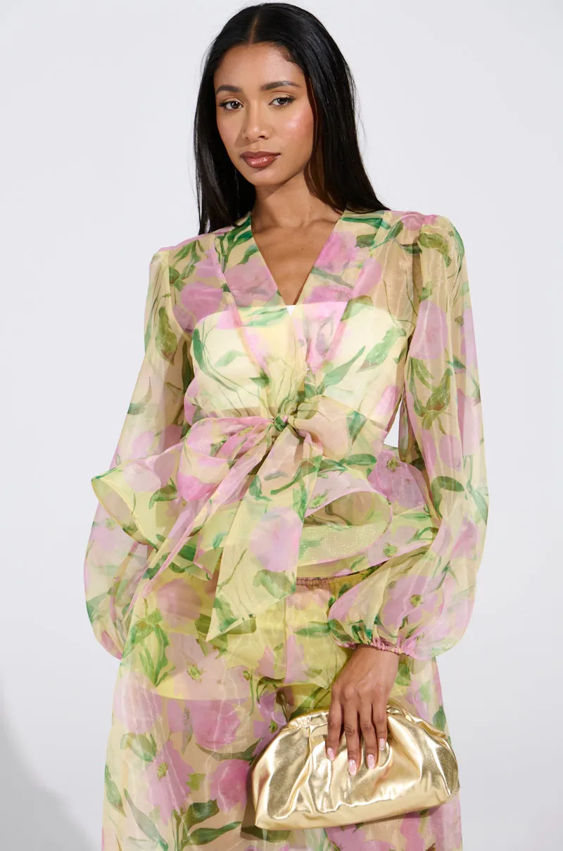 FLOWER POWER CHIFFON TIE-FRONT BLOUSE sold by AKIRA product image thumbnail 2