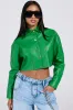 TOO EXPENSIVE FOR YOU WOVEN PU CROPPED BUTTON UP SHIRT sold by AKIRA
