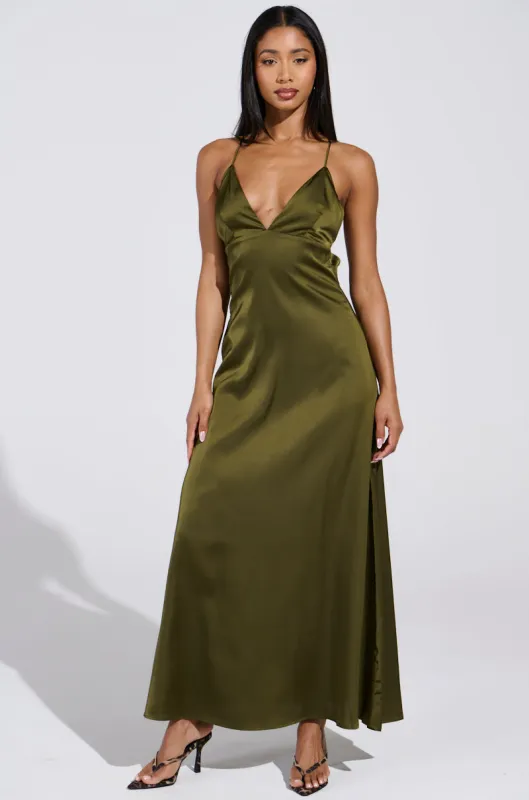STRAIGHT FROM THE 90'S SATIN MAXI DRESS sold by AKIRA